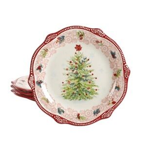 Pioneer woman cheerful lace salad plate set RED new